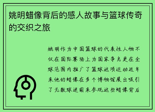 姚明蜡像背后的感人故事与篮球传奇的交织之旅