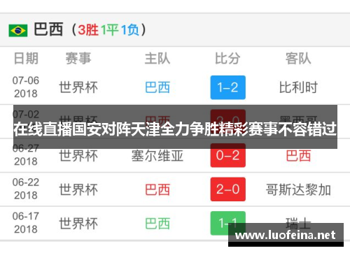 在线直播国安对阵天津全力争胜精彩赛事不容错过