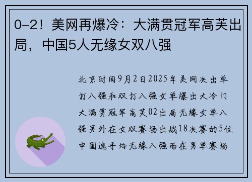 0-2！美网再爆冷：大满贯冠军高芙出局，中国5人无缘女双八强